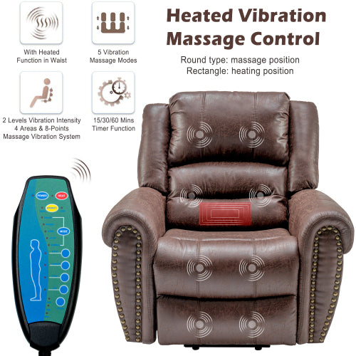 Large Power Lift Recliner Chairs With Massage And Heat For Elderly Big People, Massage Chair Heavy Duty Electric Faux Leather Reclining Chairs With USB Port And 2 Side Pockets