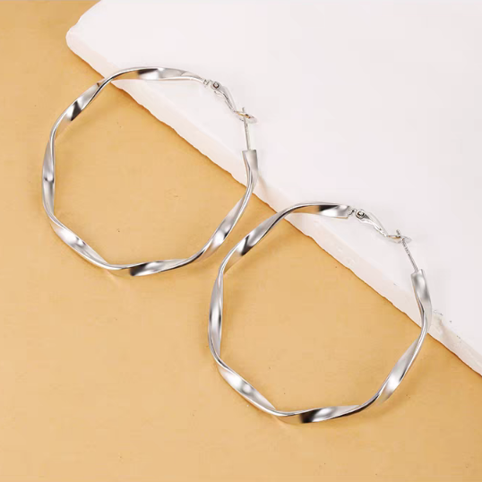 1 Pair 999 Sterling Silver Mobius Hoop Earrings, Minimalist Style, Perfect For Daily Wear And Valentine's Gift