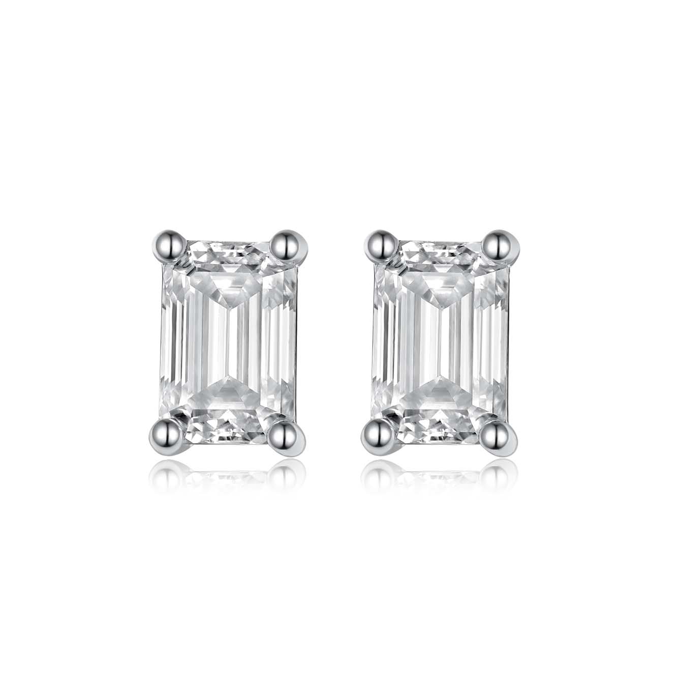 S925 Sterling Silver Emerald Cut Moissanite Stud Earrings, 0.8&1ct D-VVS1, Platinum Plated 1g Women's Jewelry Gift Box