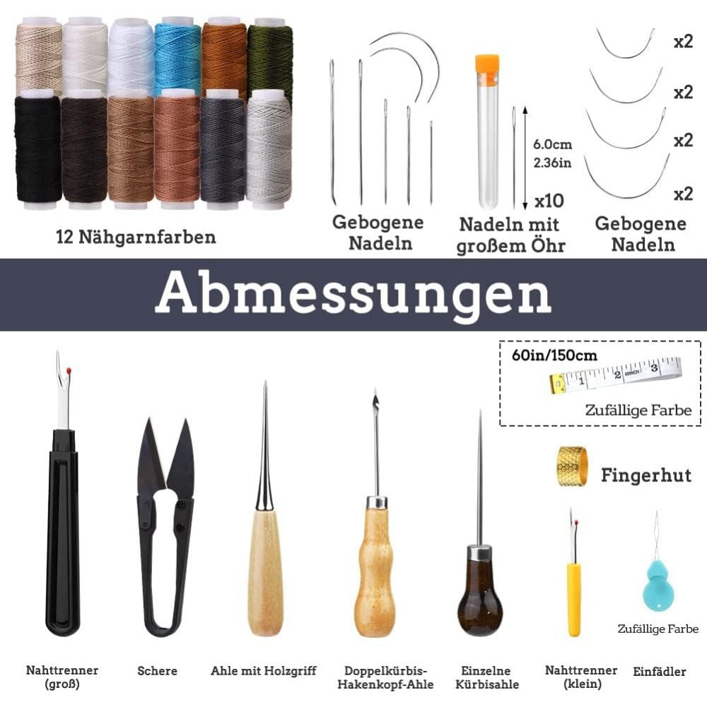 Leather Sewing Kit—Complete Set With 25 Needles, Tools, And A Pouch For Repairs And Crafts—Accessories For Hand Tools