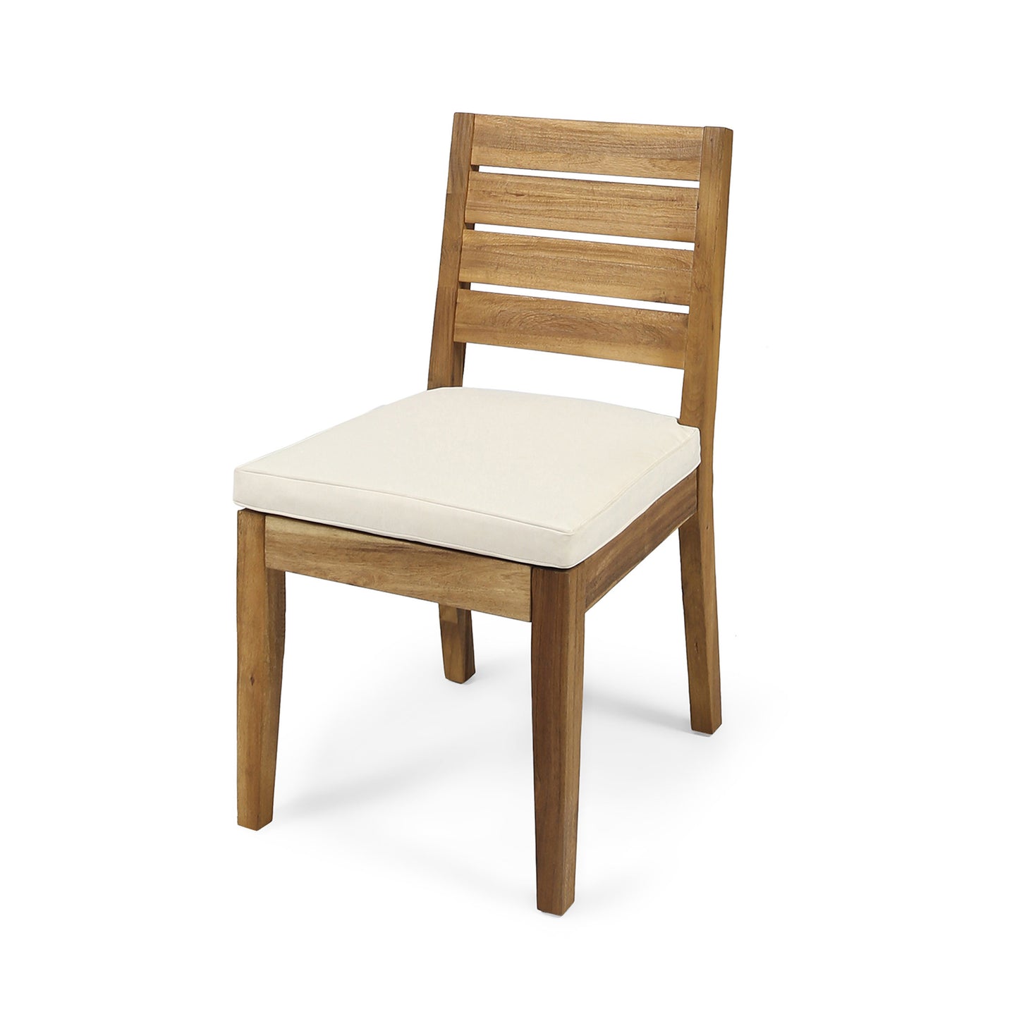 Outdoor Armless Dining Chair With Cushions Set Of 2 ,Natural And Beige