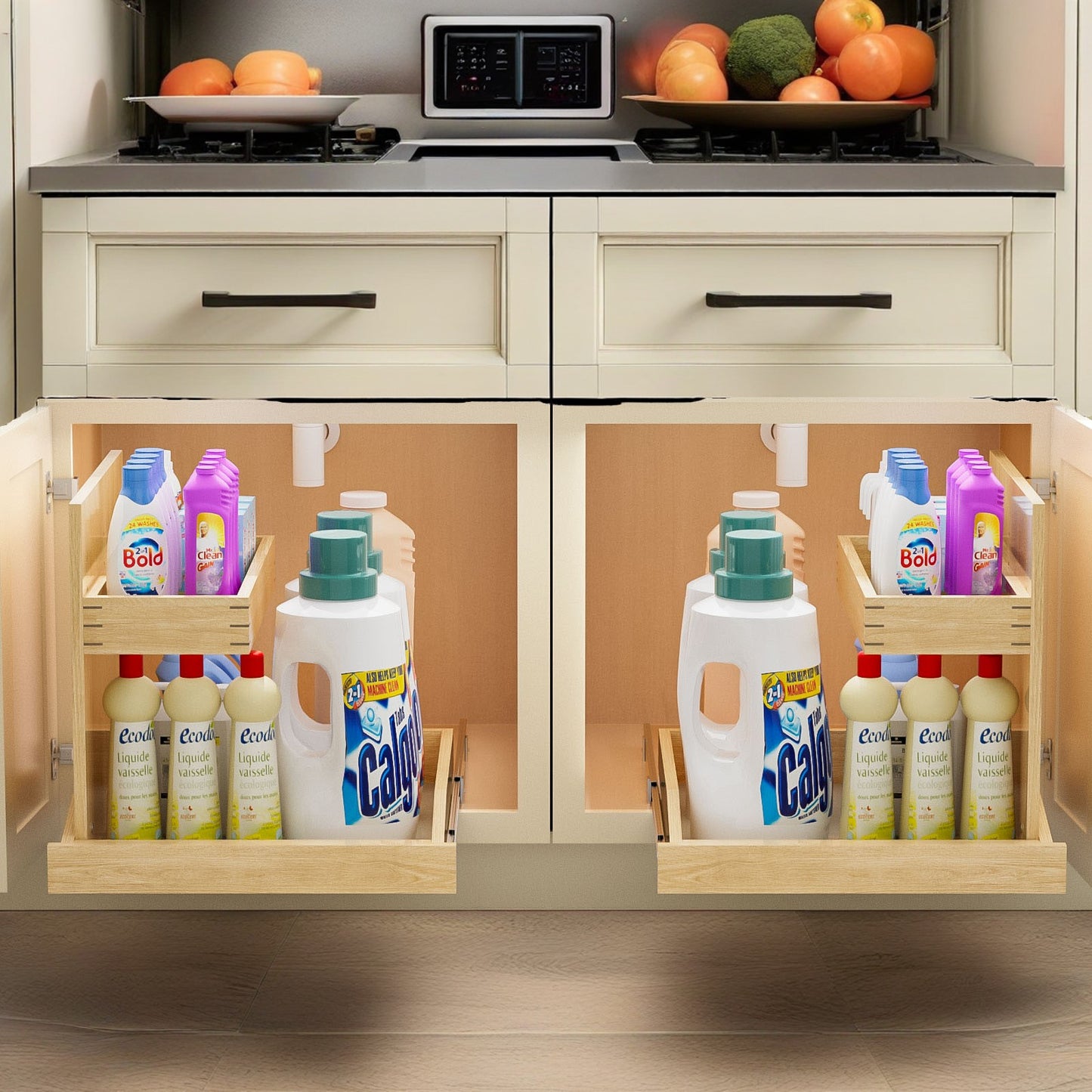 Under Sink Organizers And Storage 19  W X 21  D, 2 Tier Pull Out Cabinet Organizer With Hard Close, Adjustable Pull Out Cabinet Organizer With U Bracket For Bathroom Kitchen Left