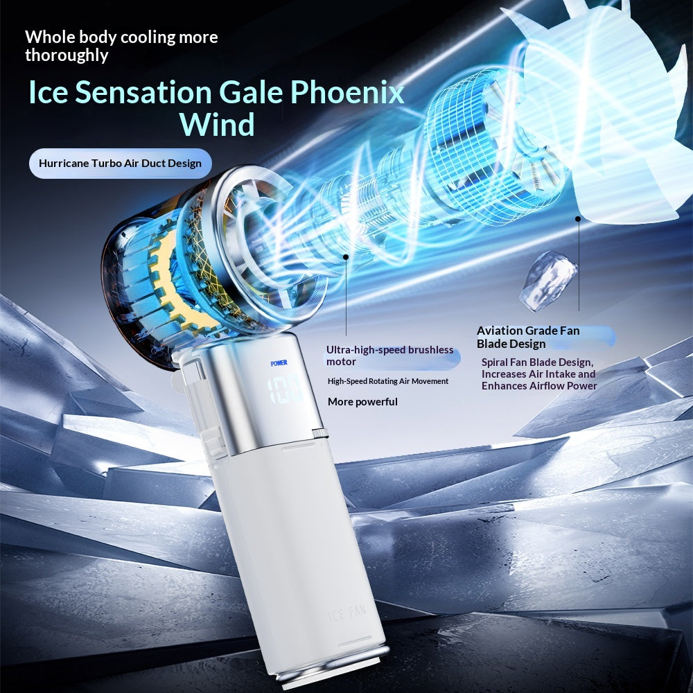 Ice-pack Retractable Cord Handheld Digital-display Foldable Cooling Fan
