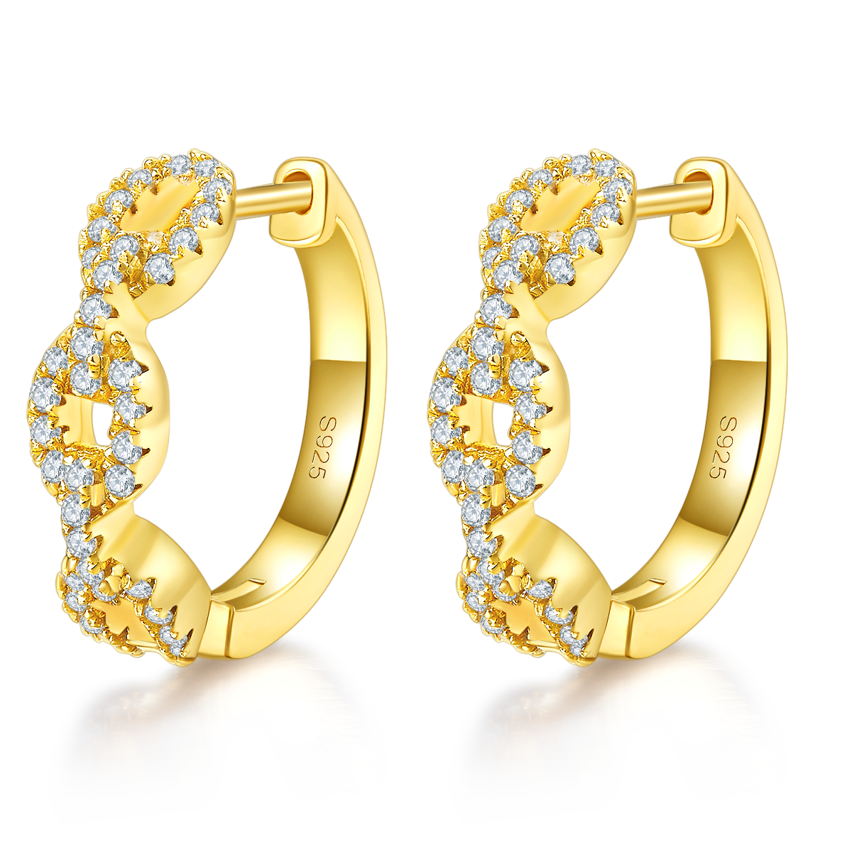 6g 18mm S925 Sterling Silver Twisted Chain Link Hoop Earrings  Moissanite Pave Huggie Hoops With GRA Certificate, Platinum Plated Jewelry Gift Box Set For Women