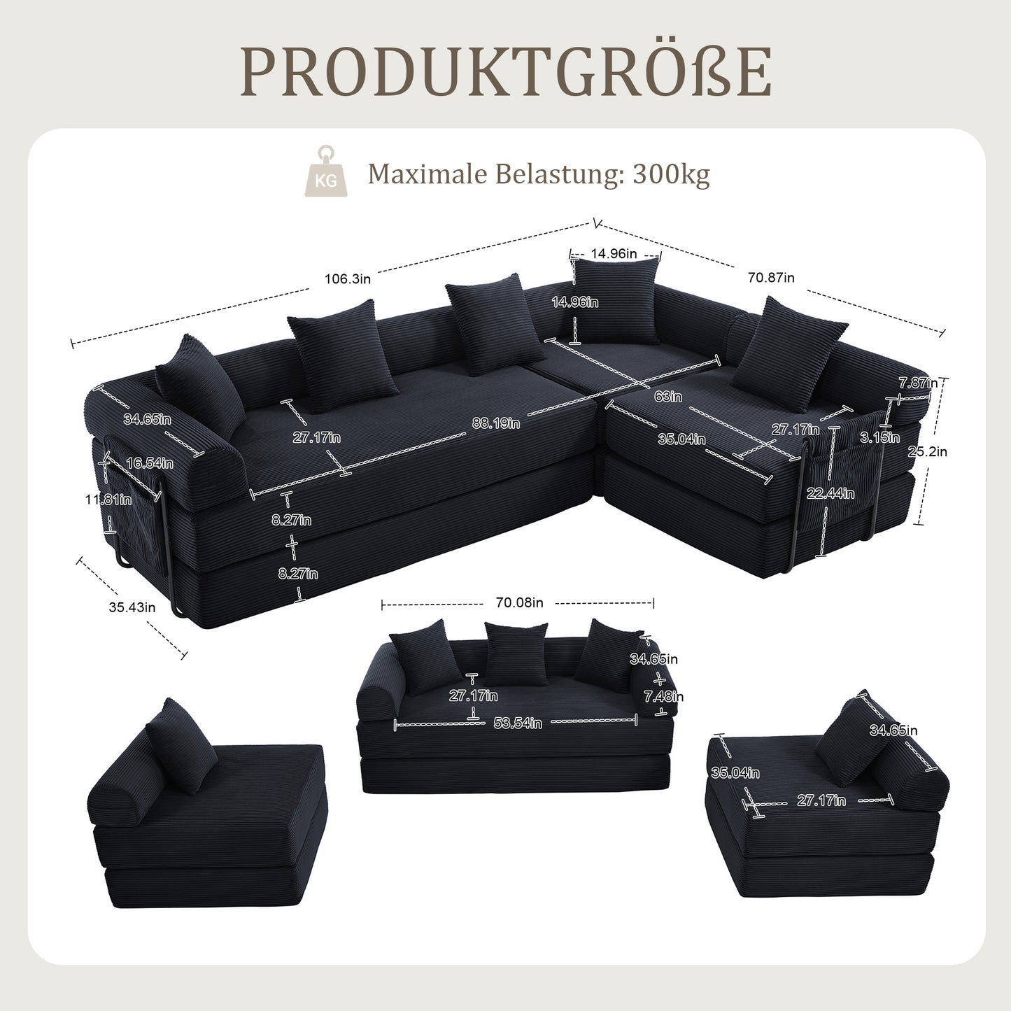 Cosy Family Sofa With Storage Space & Modular Function  Vacuum-packed For Effortless Assembly, Freely Combinable Modules And Pet-friendly. Perfect For Relaxing Moments. Black