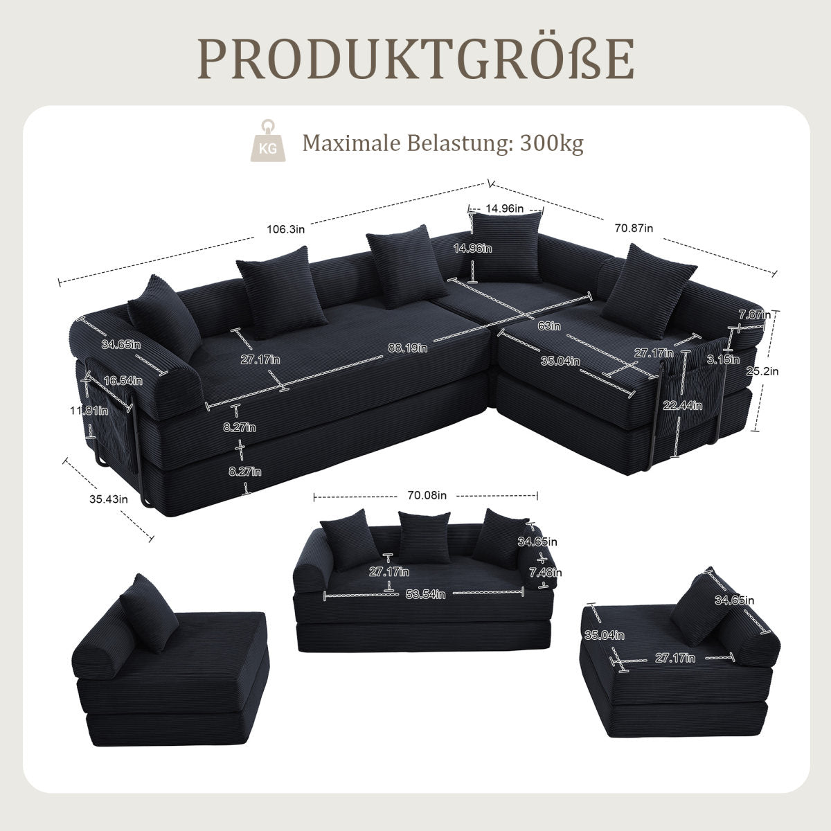 Cosy Family Sofa With Storage Space & Modular Function  Vacuum-packed For Effortless Assembly, Freely Combinable Modules And Pet-friendly. Perfect For Relaxing Moments. Black