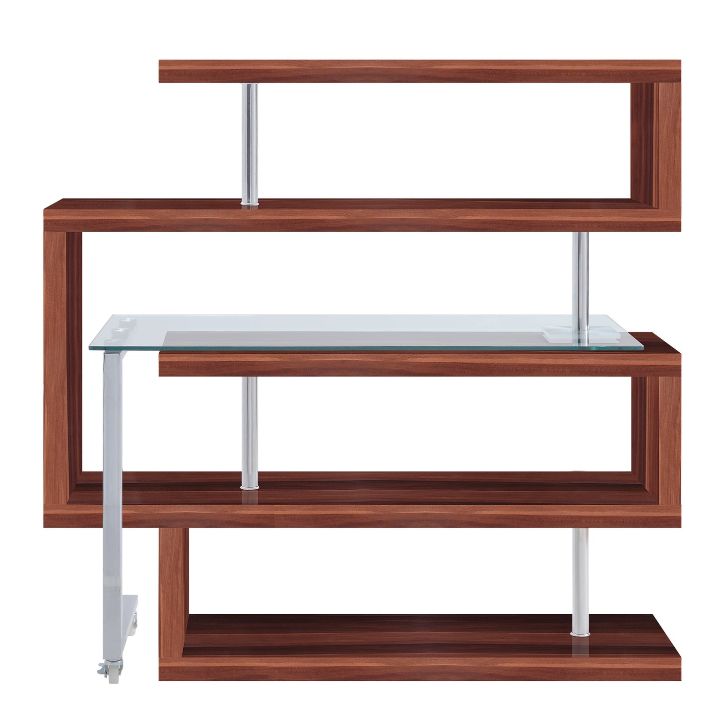 Buck II Clear Glass, Chrome High Gloss Finish Writing Desk With Shelf