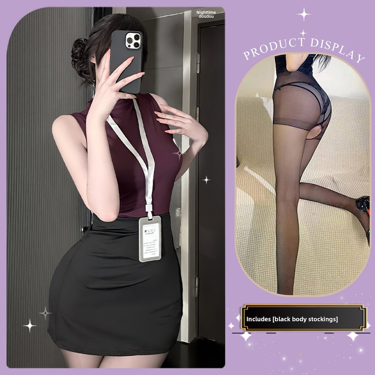 Lace Mesh Bodycon Dress Fashion Air Hostess & Office Themed Party Outfit