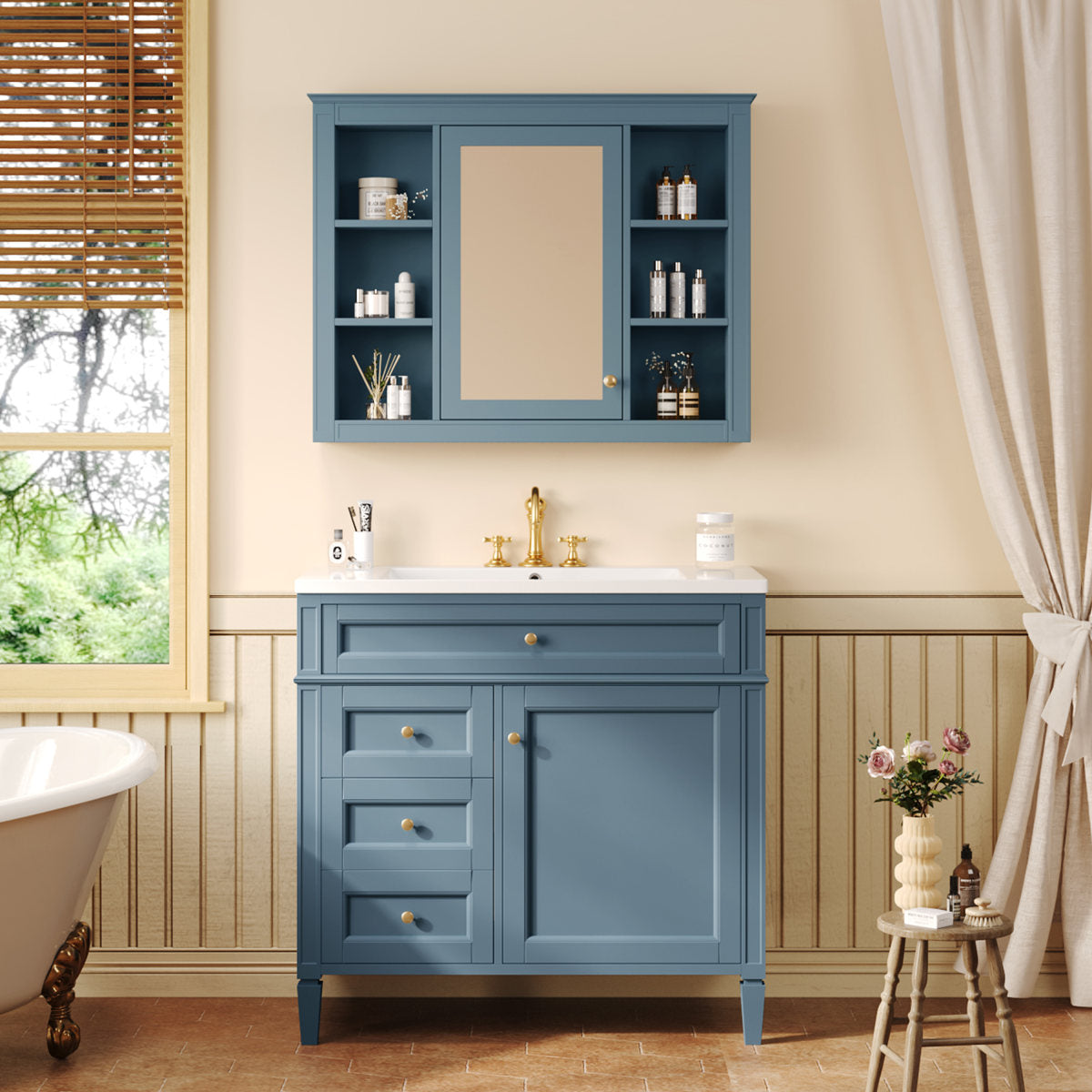 36'' Bathroom Vanity with  Medicine Cabinet, Modern Bathroom Storage Cabinet with 2 Soft Closing Doors, Single Sink Bathroom Vanity