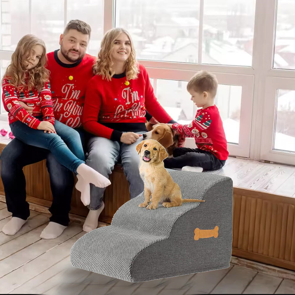 3Step Dog Stairs Pet For Bed Sofa Cats Ladder Ramp With Removable Cover Portable
