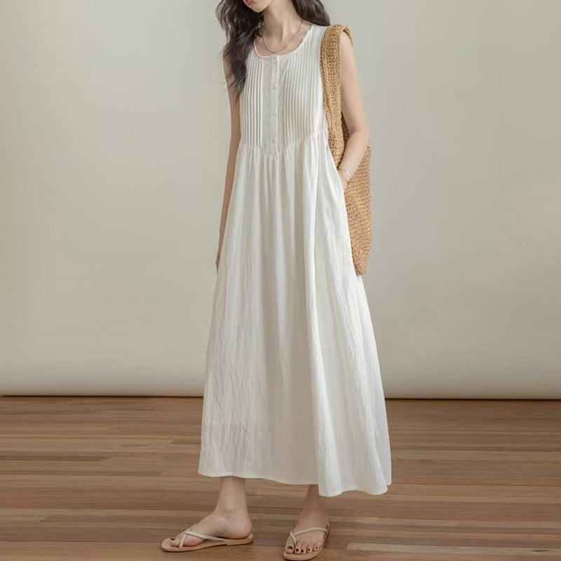 Summer New Arrival Artistic Pleated Stylish Plus-Size Sleeveless Tank Dress