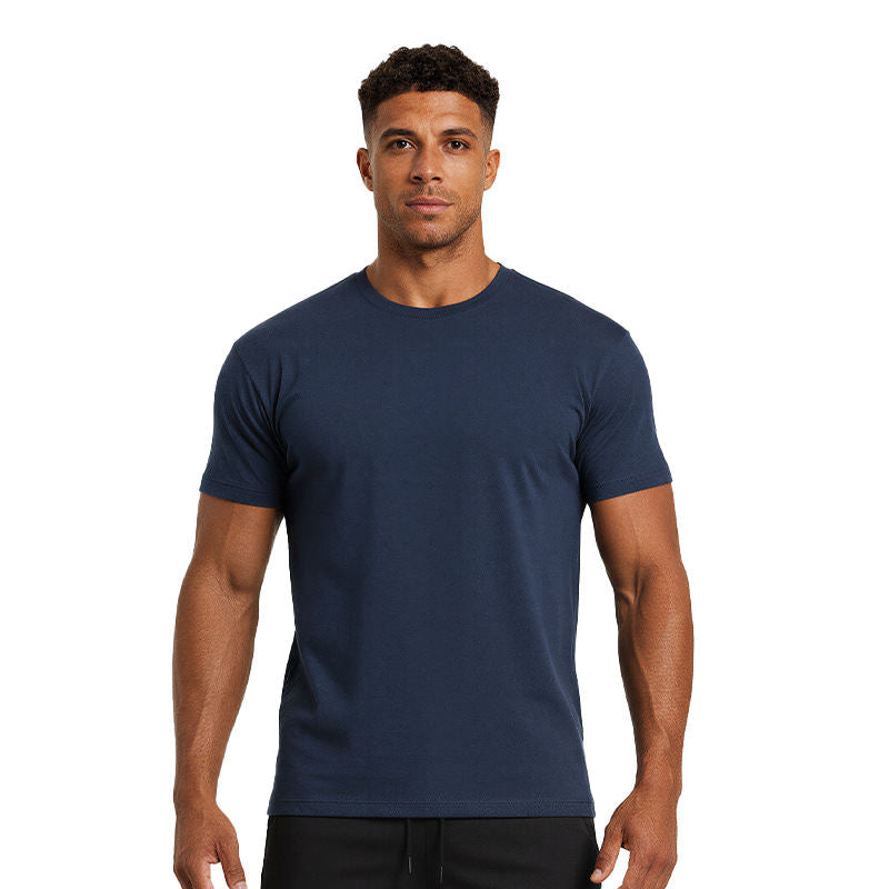 Mens Short-sleeve Quick-drying Breathable Fitness Top With A Turn-down Collar And High Elasticity