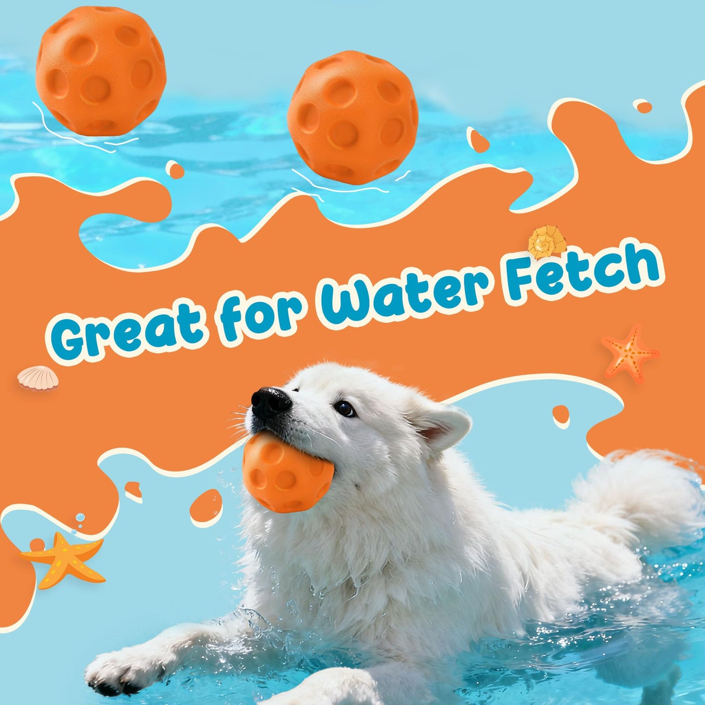 3 Pack Dog Balls For Medium & Large Dogs - High Bounce & Floating Fetch Balls, Interactive Outdoor Toys With Easy-Pickup Grooves, Bright Orange