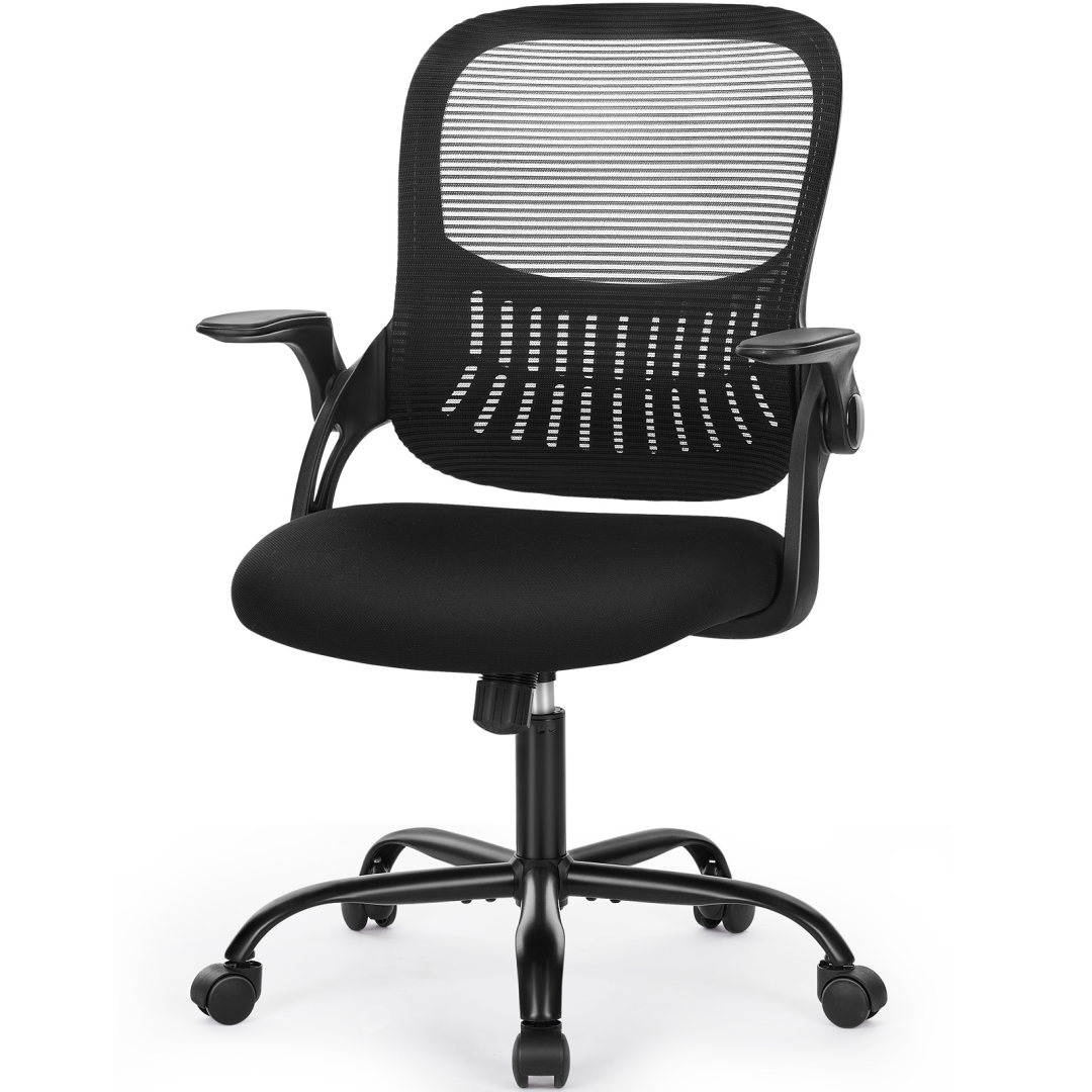 Home Office Computer Chair - Ergonomic Mid Back Desk With Lumbar Support And Rocking Mode, Height Adjustable With Fixed Armrest