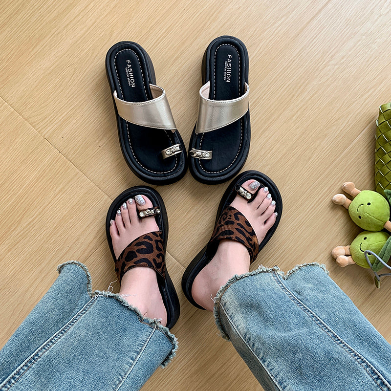 Fashion Platform Slide Sandals For Women, New Summer Outdoor Wear, Versatile Elevated Flip Flops With Toe Post