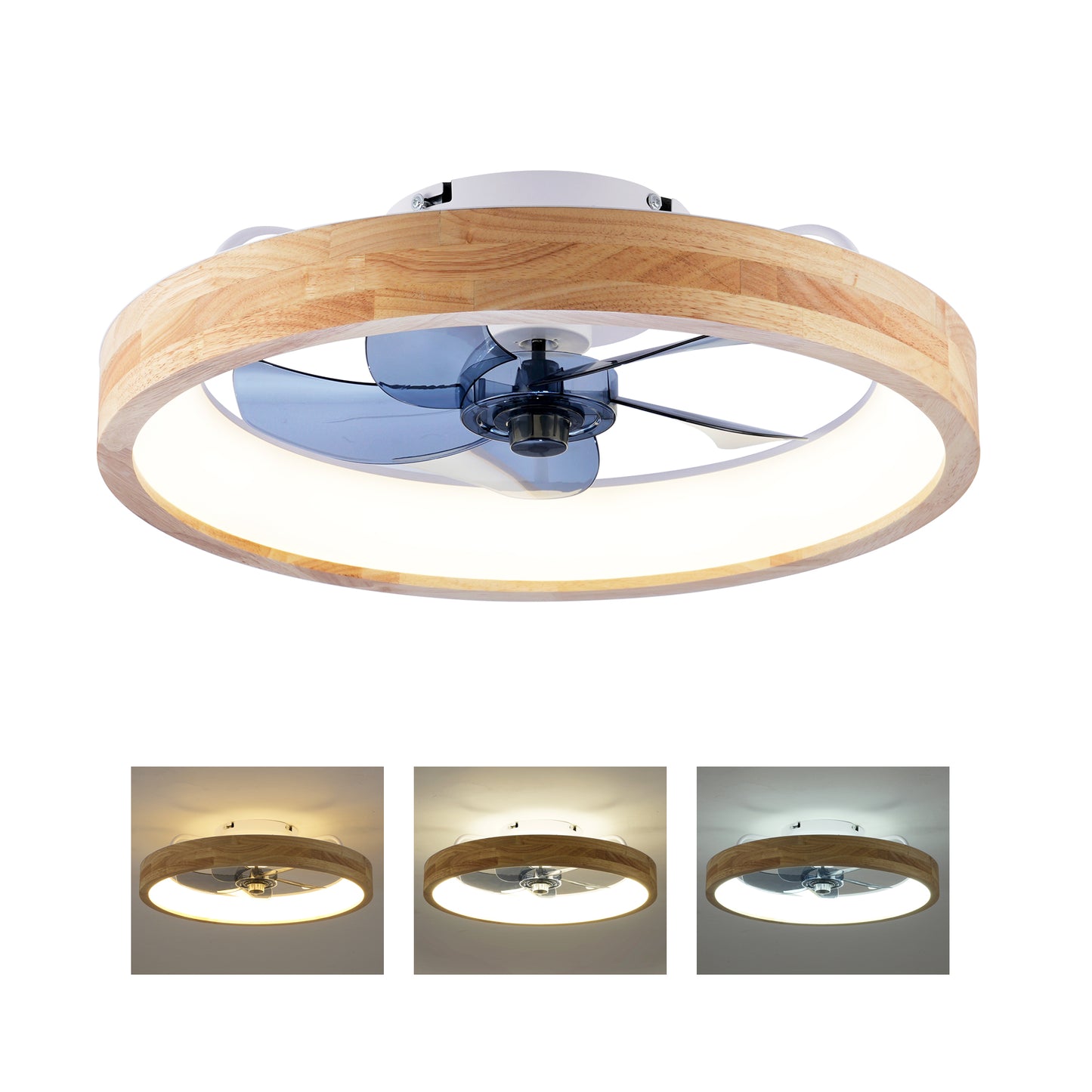 20  Ceiling Fans With Lights And Remote, 3000-6500K Dimmable Modern Flush Mount LED Fan Light, 6 Speeds, Quiet DC Motor For Living Room, Bedroom,Kitchen----Wood Matte White
