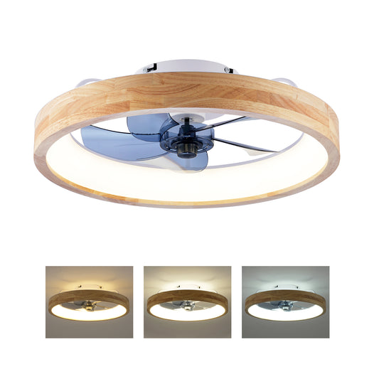 20  Ceiling Fans With Lights And Remote, 3000-6500K Dimmable Modern Flush Mount LED Fan Light, 6 Speeds, Quiet DC Motor For Living Room, Bedroom,Kitchen----Wood Matte White