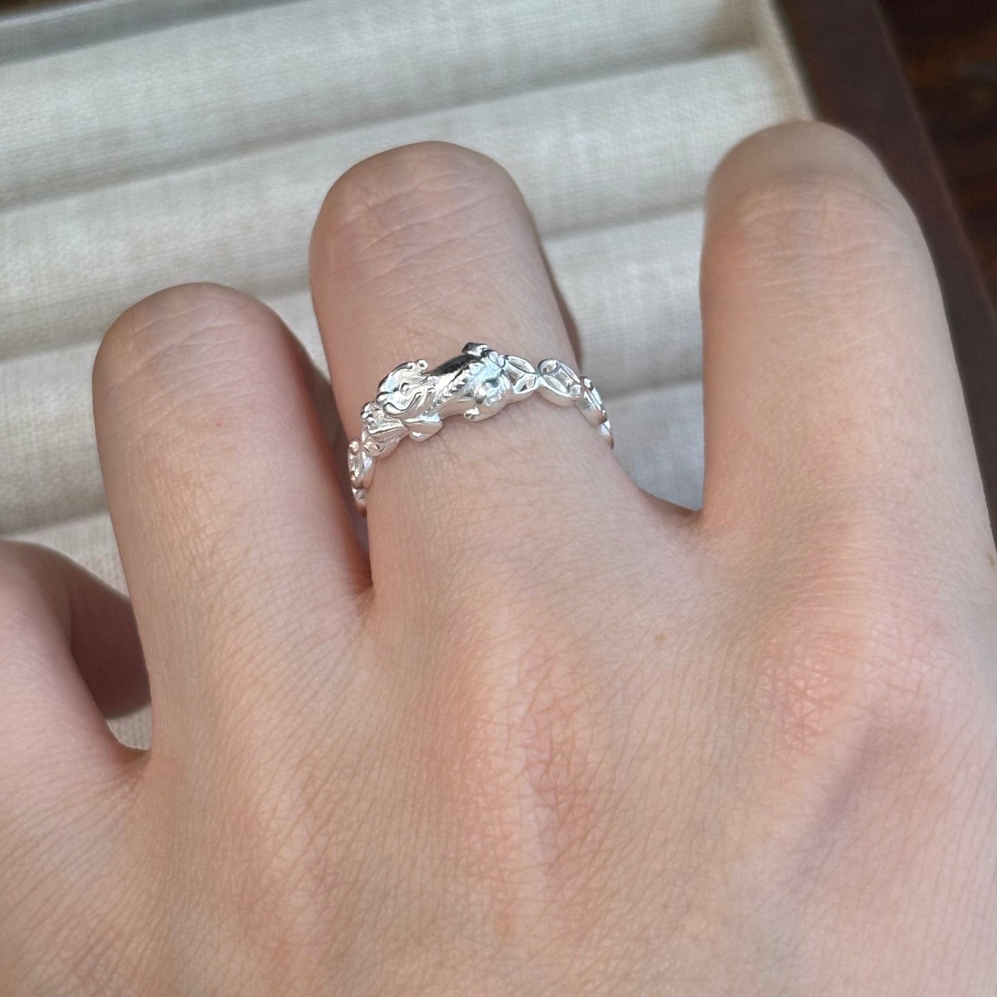 1pc 999 Sterling Silver Pixiu Coin Chain Open Ring, Lucky Retro Style, Perfect For Daily Wear And Holiday Gift