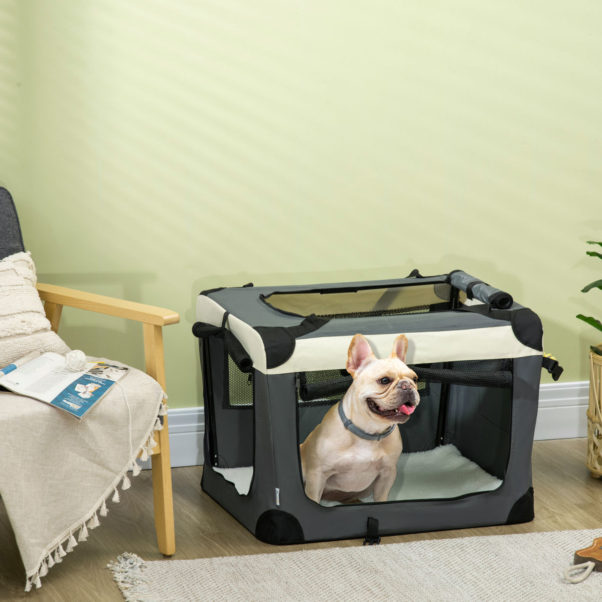 PawHut 70cm Foldable Pet Carrier, With Cushion, For Small Dogs And Cats - Grey