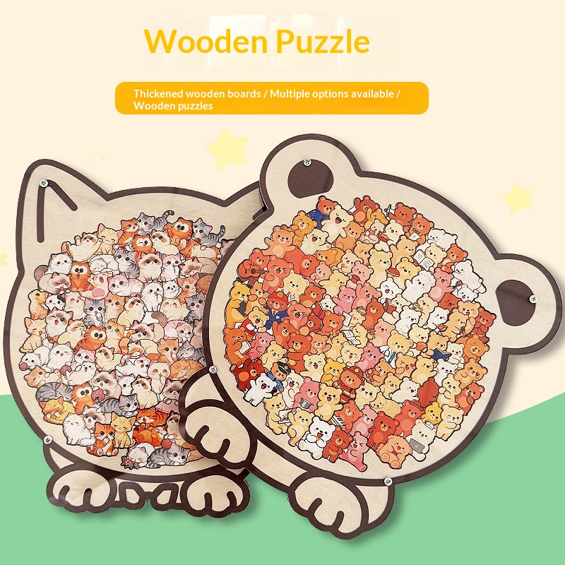 Wooden Puzzle Cute Cat Shape Challenging Irregular Pieces With Frame  3D Cat Design Wooden Jigsaw Puzzles Home Decoration Ornament Birthday Gift For Kids