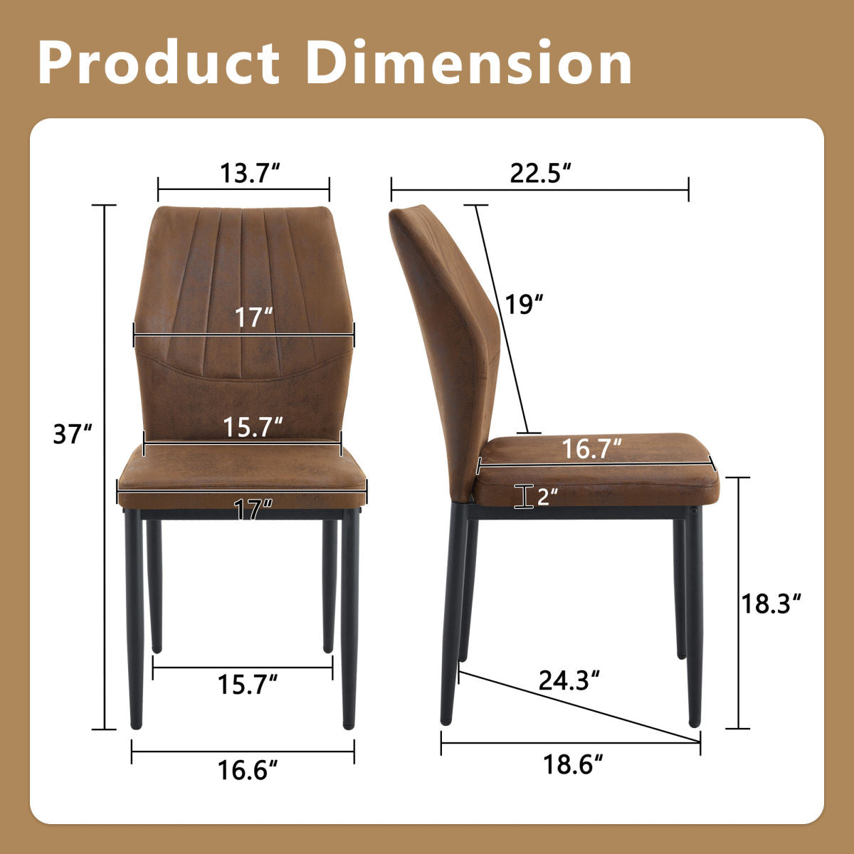 Set Of 4 Brown - And - Black Dining Chairs With Shell - Pattern, 37 Inches High Ergonomic Tech Fabric Backrest, Combines Comfort And Style