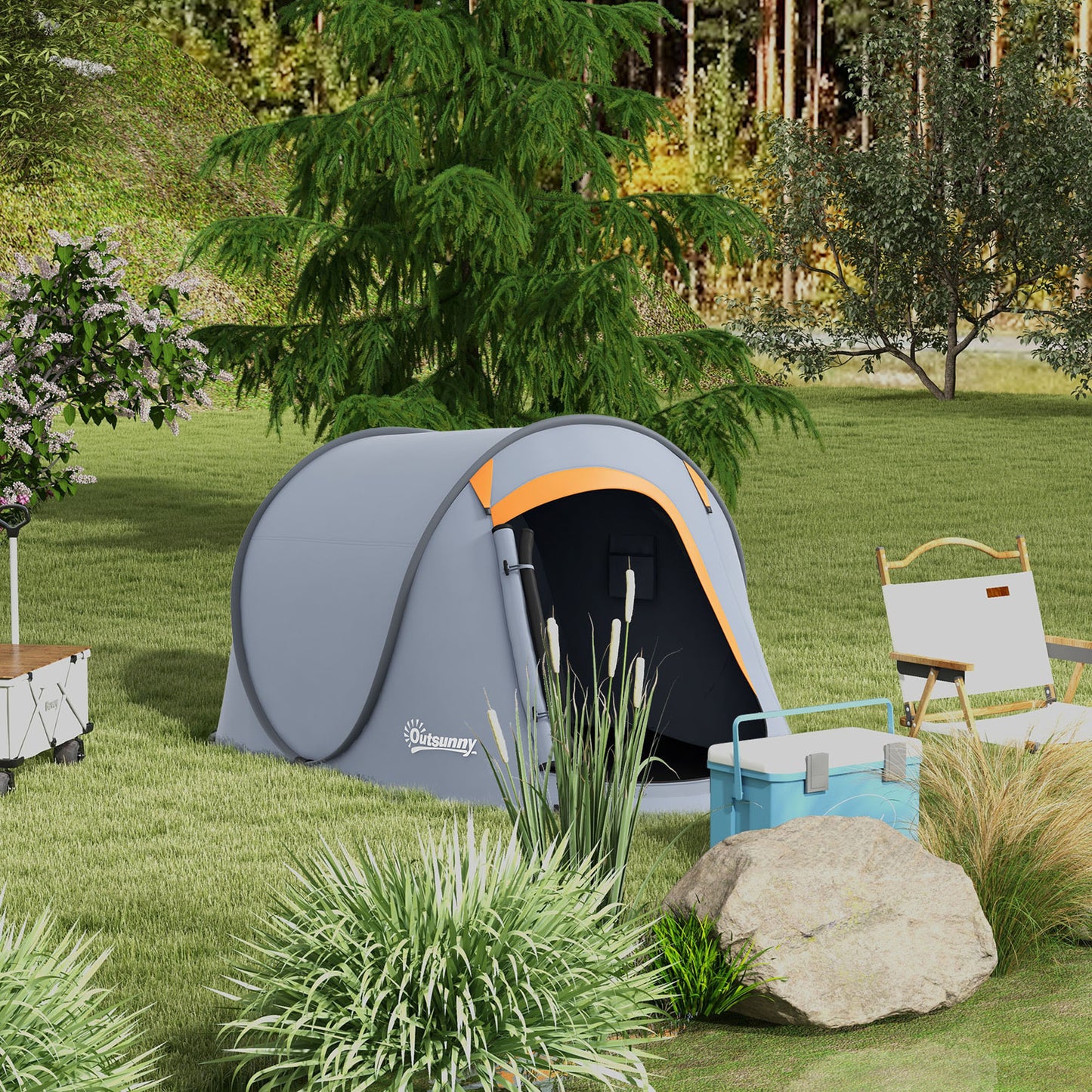 Two-Man Pop-Up Dome Tent, With Accessories - Grey
