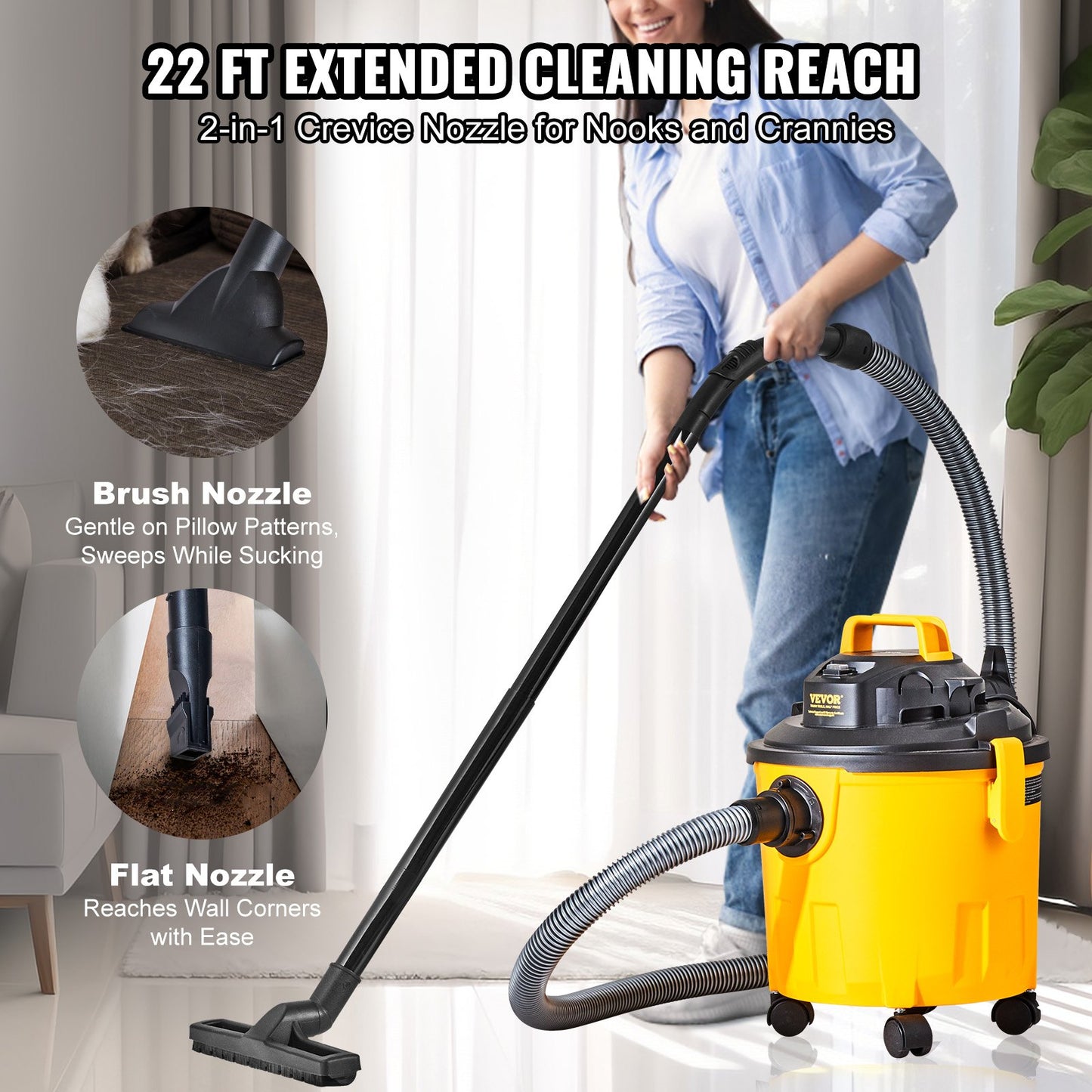 Shop Vacuum Wet And Dry, 5 Gallon 6 Peak HP Wet/Dry Vac, Powerful Suction With Blower Function With Attachments 2-in-1 Crevice Nozzle, Small Shop Vac Perfect For Carpet Debris, Pet Hair, Car