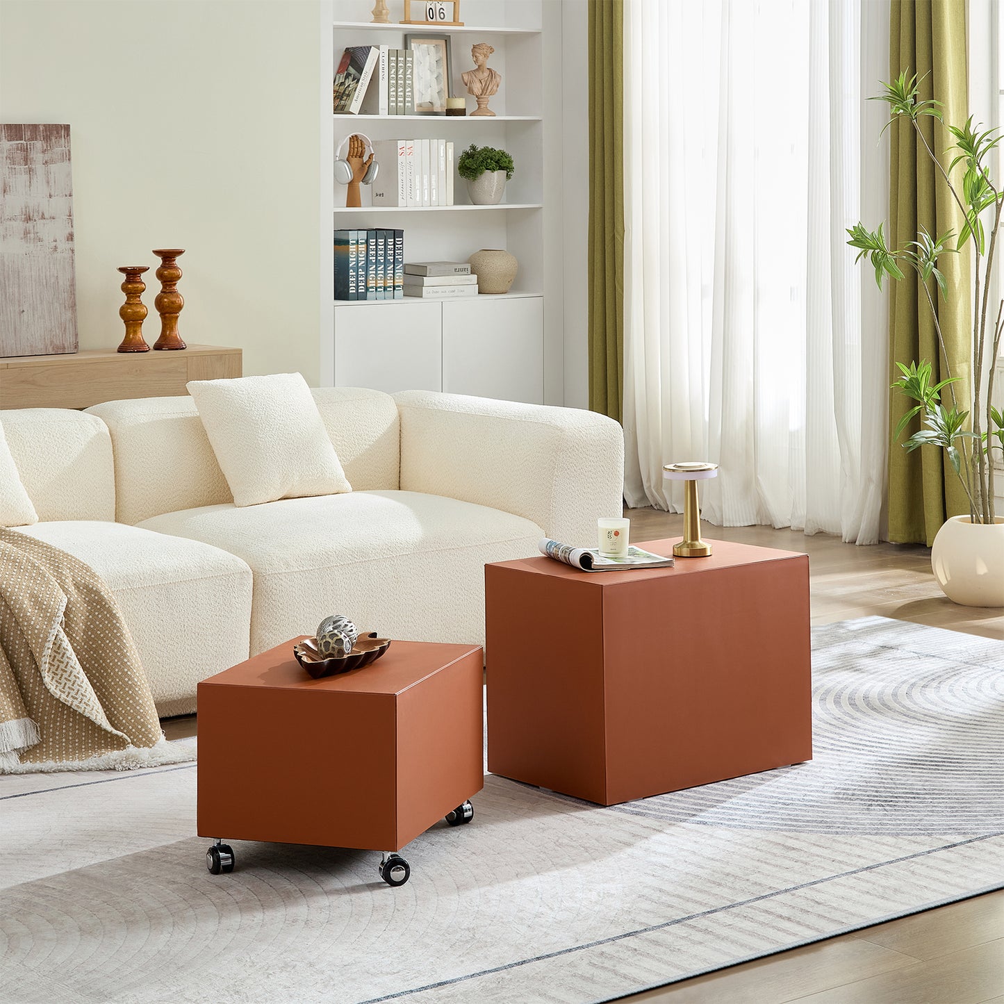 Modern Orange MDF Saddle Leather Table -Two Compact Sizes, Perfect For Living Room Decor & Daily Use