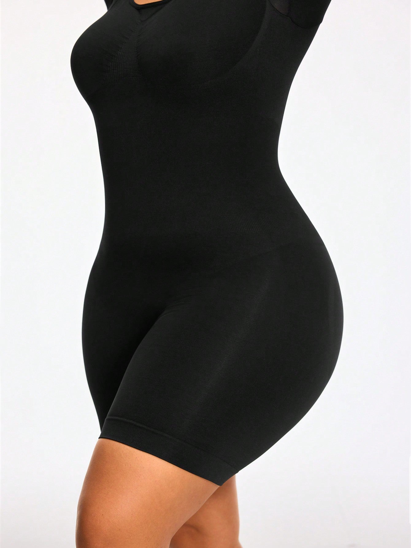 Full Body Shapewear Bodysuit With Short Sleeves Bust Lift Arm Control Tummy Waist Thigh Slimming