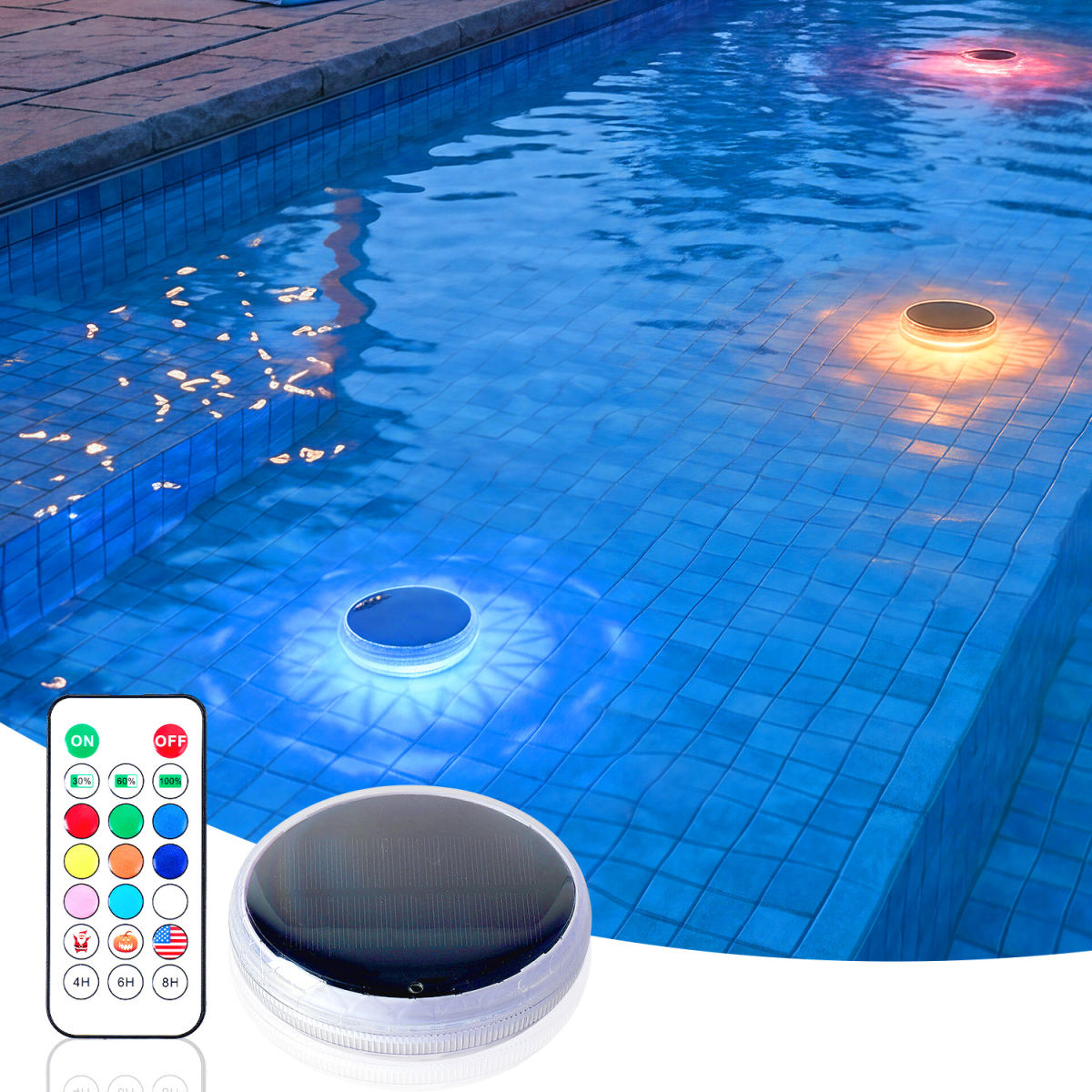Solar Floating Pool Light, Solar Powered Pool Light That Float With Remote Control, 12 Lighting, 3 Timing Mode, IPX7 Waterproof Lights For Above Ground Swimming Pool, Bathtub, Pond Decor, 1-Pack
