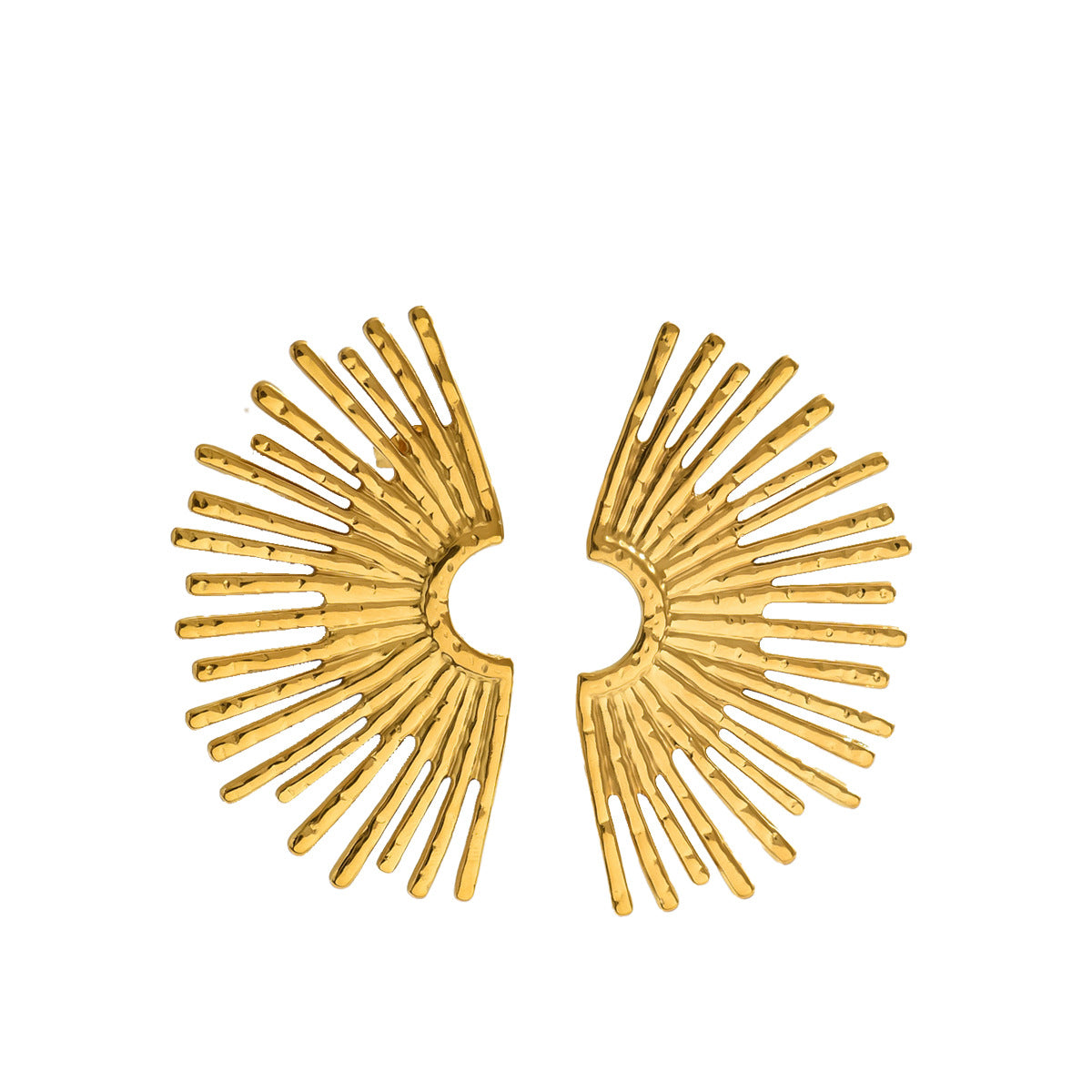 Niche Light Luxury Fashion Women Stud Earrings, Unique Exaggerated Fan Shape Design Earrings, 18K Gold Plated High-end Daily Ear Jewelry