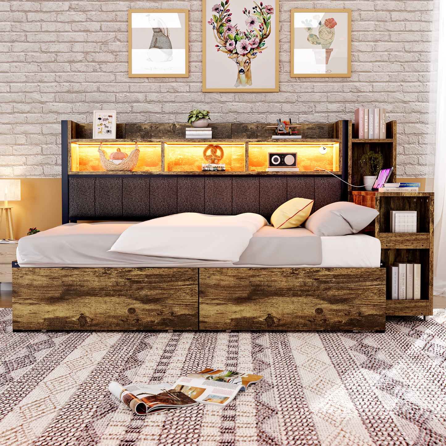 Iron Sofa Bed 90 X 200 Cm, With Versatile Storage Compartments & Lockers, Multifunctional Sockets & LED Lighting, Complete With Large Drawers And A Pull-out Desk