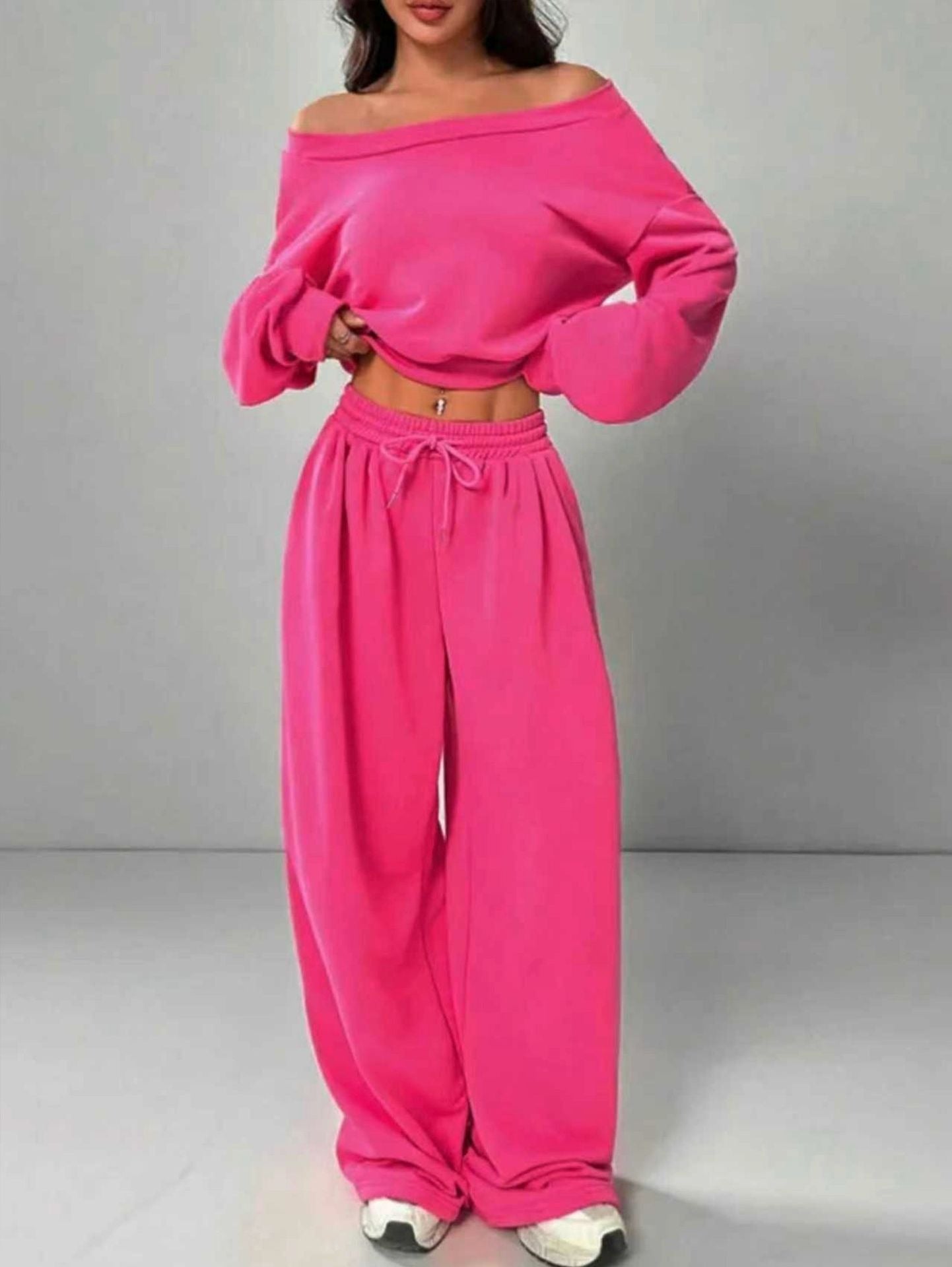 New Arrival Solid Color Fashion Casual Women's Two-Piece Outfit Set