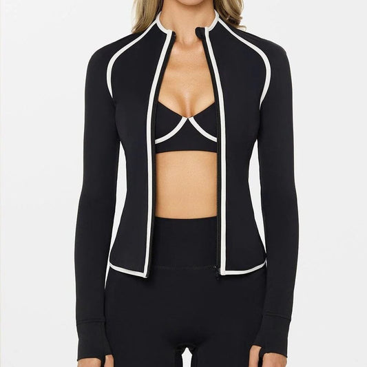 Bare-feel Yoga Jacket With A Stand-up Collar Long Sleeves And Designed For Cycling