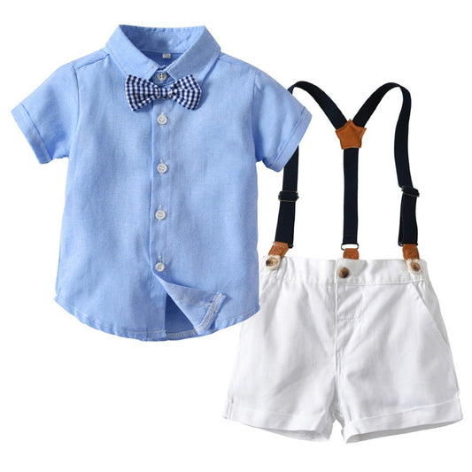 Korean-style Fashionable Boys Shirt And Suspender Pants Set