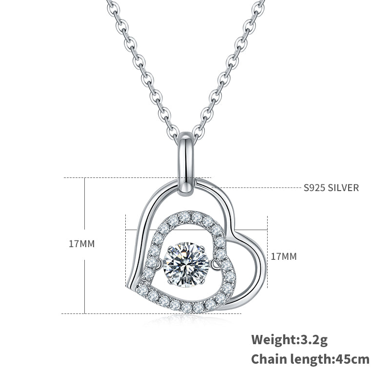 S925 Sterling Silver 0.5ct D Color VVS1 Moissanite Interlocking Heart Necklace 45cm Platinum Plated GRA Certified Gift Box
