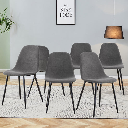 Comfortable Linen-Cotton Dining Chair Set - Six Pieces In Dark Gray.Integrated Seat And Backrest,Linen-Cotton Material,Modern Home Matching.W1151124300