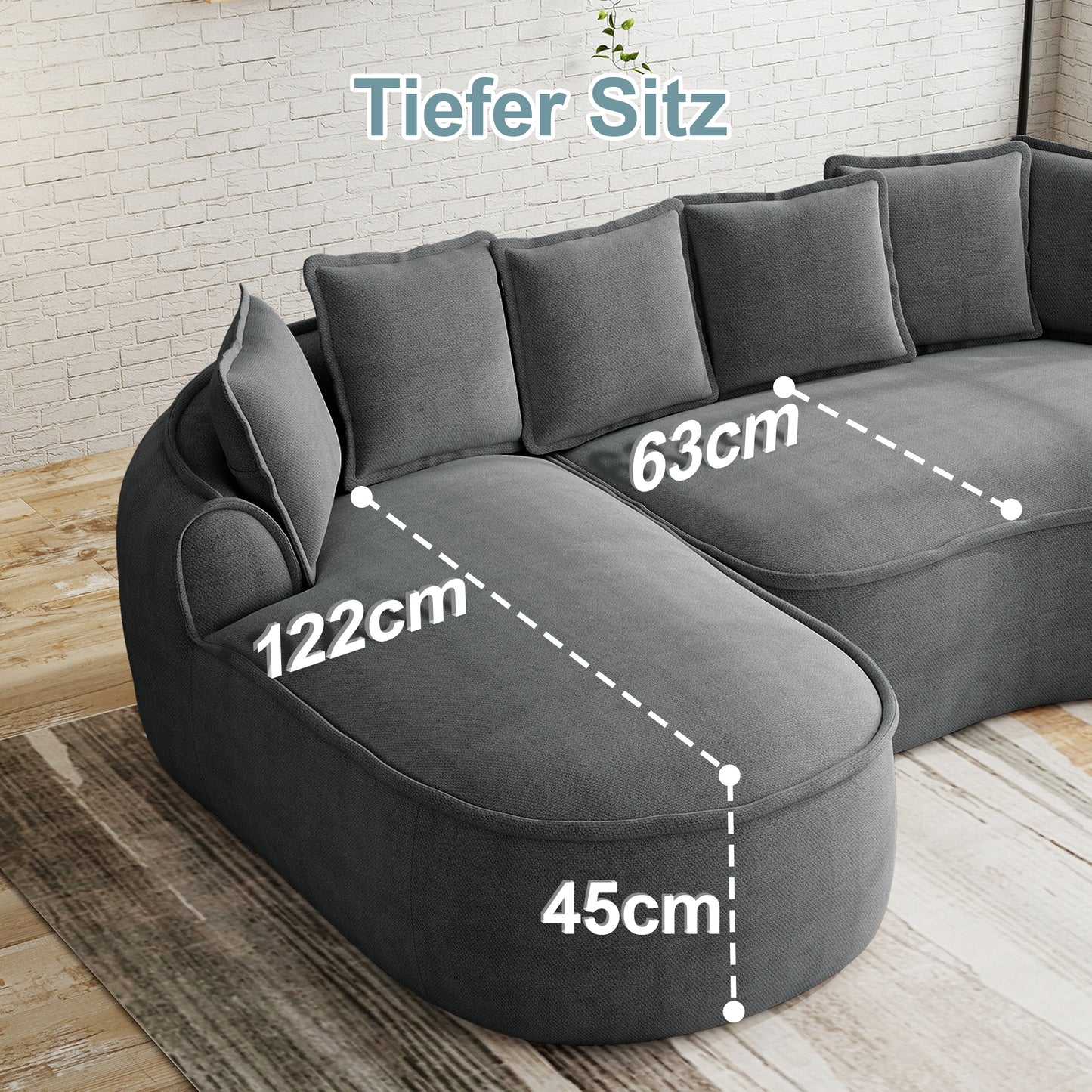 Comfortable Chenille Cloud Double Sofa, Frameless Design, Extra Large Double Chaise Longue, Including Cushions, No Setup Required, For Living Room,Grey