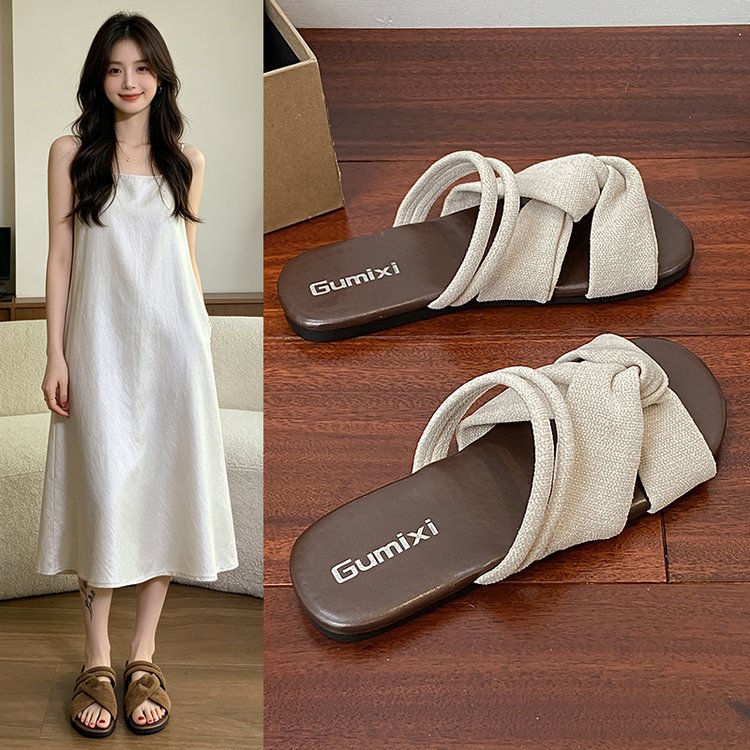 Korean Style Design Retro Hong Kong Style Cool Slippers For Women's Summer Outerwear With Flat Bottom And Soft Sole