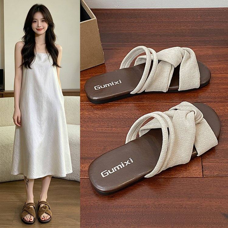 Korean Style Design Retro Hong Kong Style Cool Slippers For Women's Summer Outerwear With Flat Bottom And Soft Sole