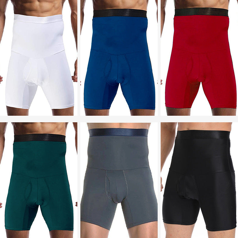 Cross Border Men's Silicone Non Slip High Waist Body Shaping Pants Boxer Briefs Tight Belly Shaping Shorts In Stock