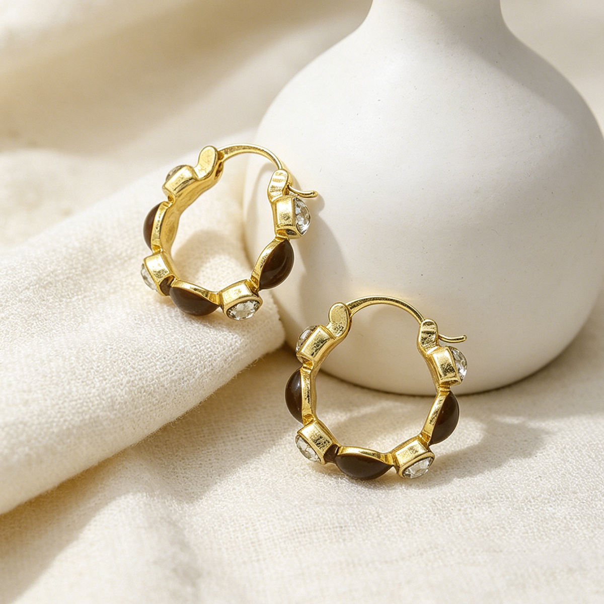 Cross-border European American Maillard Brown Hoop Earrings For Women, New Arrival Premium Unique Vintage Hoop Clasp Ear Jewelry