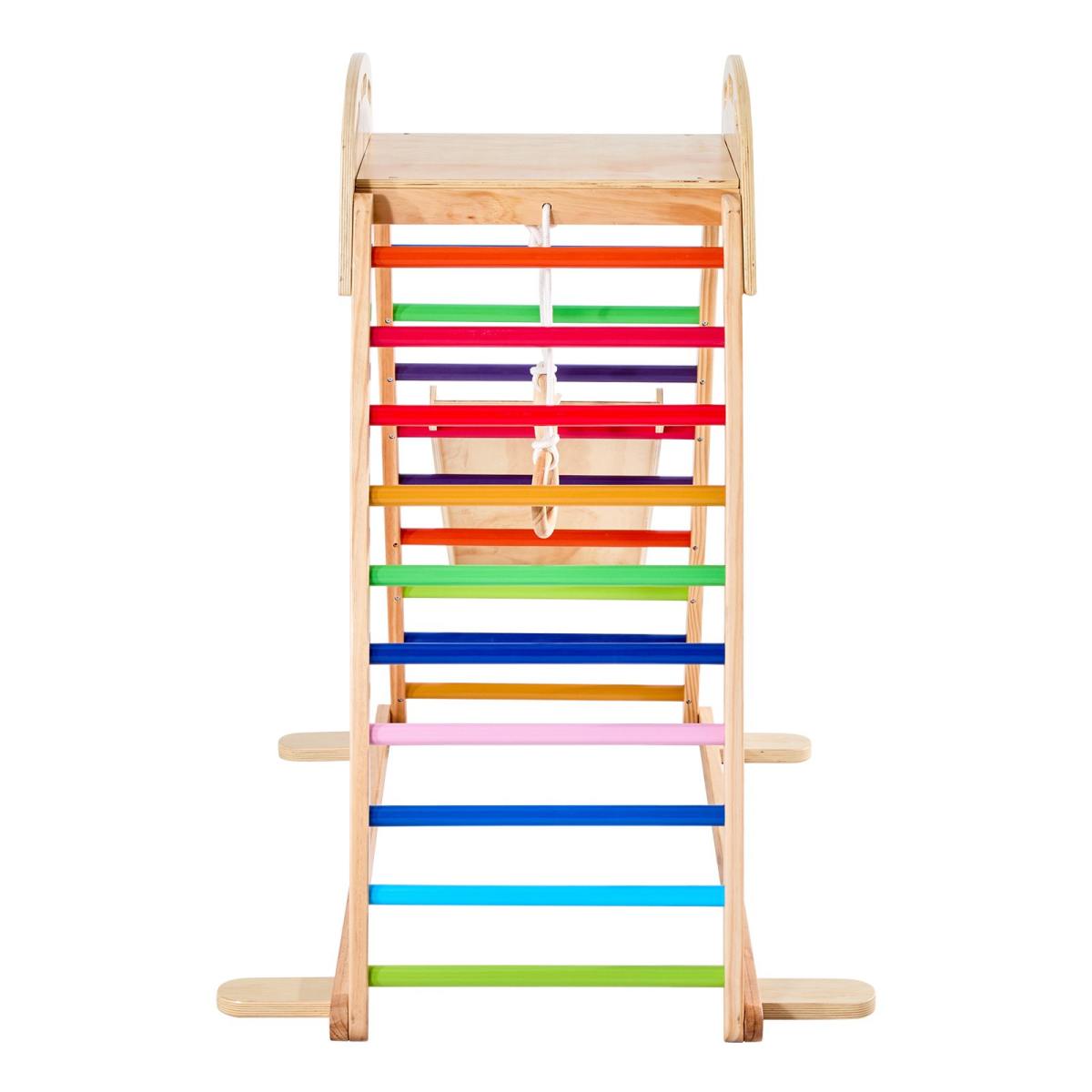 Indoor Playground Jungle Gym, 4-in-1 Wooden Indoor Playground Playset With Climbing Rock, Slide, Wooden Ladder & Gym Rings, Montessori Style Playground Climbing Toys For Boys Girls, 220LBS