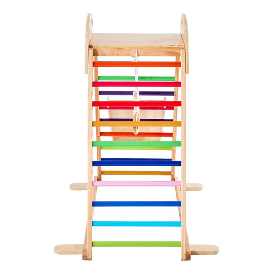 Indoor Playground Jungle Gym, 4-in-1 Wooden Indoor Playground Playset With Climbing Rock, Slide, Wooden Ladder & Gym Rings, Montessori Style Playground Climbing Toys For Boys Girls, 220LBS