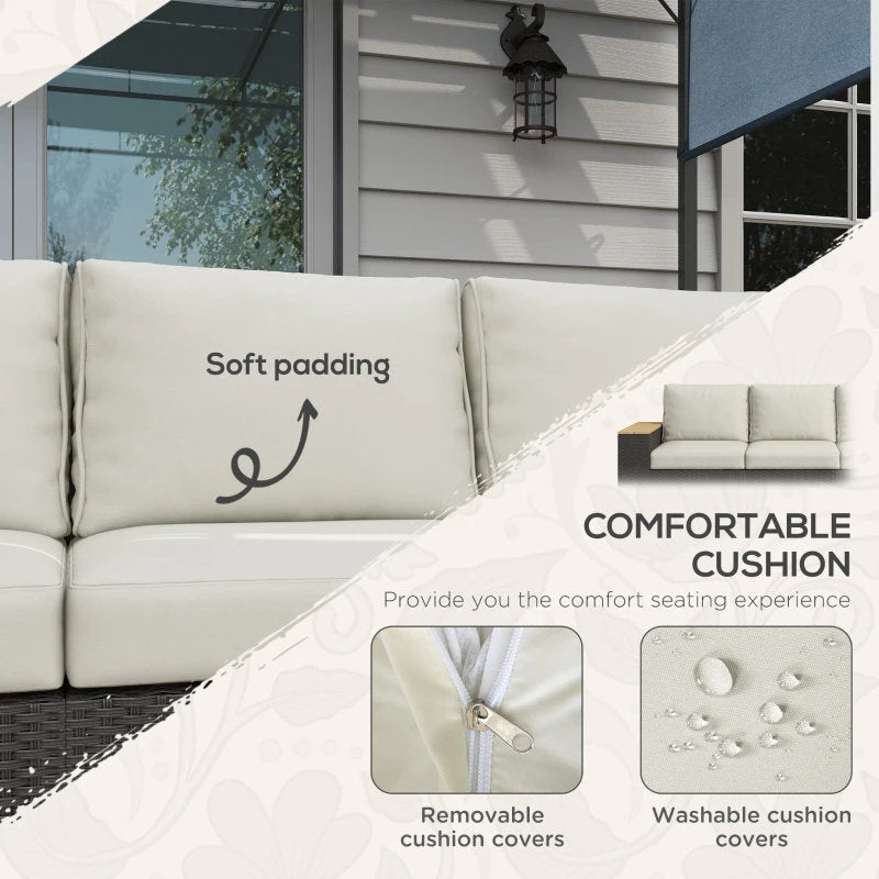 3-Seat Outdoor Patio Sofa, PE Wicker Outdoor Couch With Extra Wide Deep Seat, Wide Armrests 4 Cushions, Beige