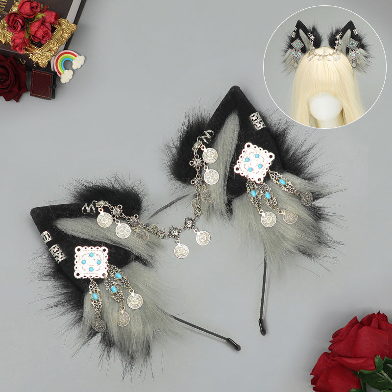 Tibetan Hair Accessories Exotic Wolf Ear Animal Ears Headband Bohemian Travel Photo Shooting Props