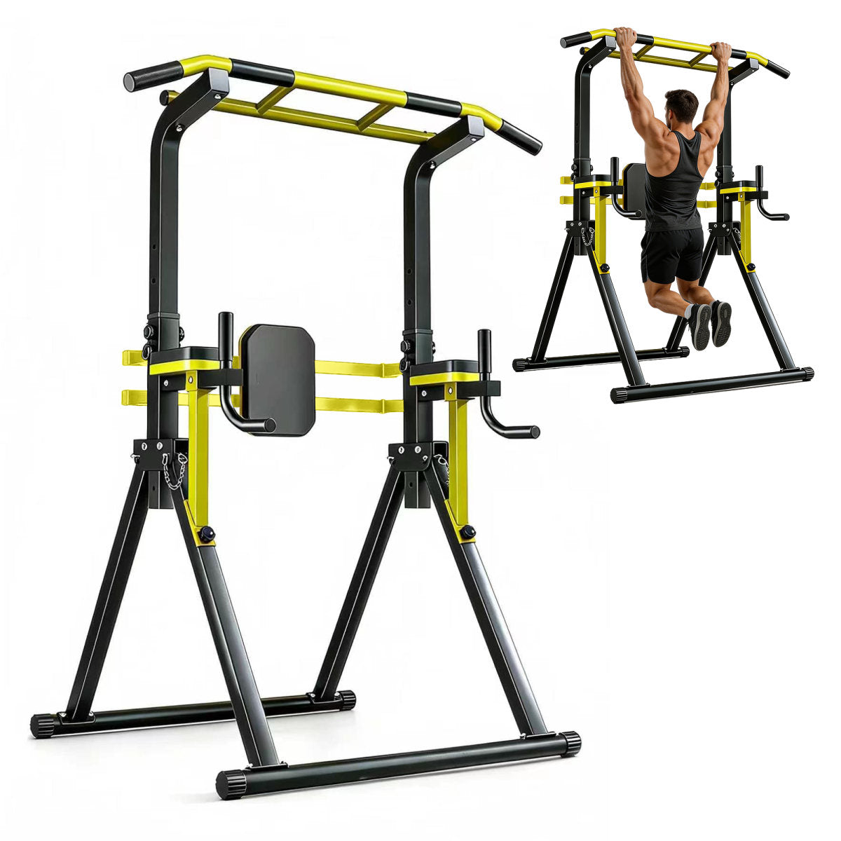 Power Tower Pull Up Bar Station, 10-Level Adjustable Height Dip Station, Heavy-duty Frame Structure,Multi-Functional Home Gym Strength Training Equipment