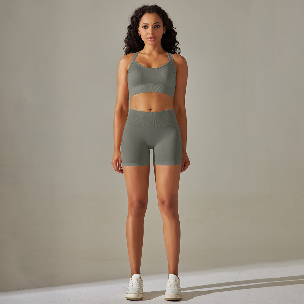 Seamless Solid Color Cross Beauty Back Exercise Bra Yoga Clothes Suit