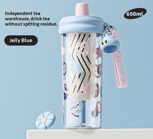 Tritan Straw Plastic Cup Portable Water Bottle With A Carrying Strap And A Cute Tea Infuser