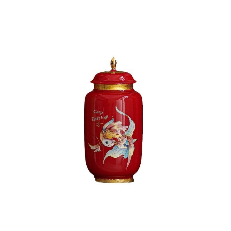 Chinese-style Retro Tea Canister With Carp Design Sealed Container